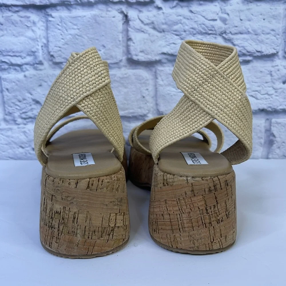 Steve Madden Womens Sashes Woven Flatform Sandals Beige 8